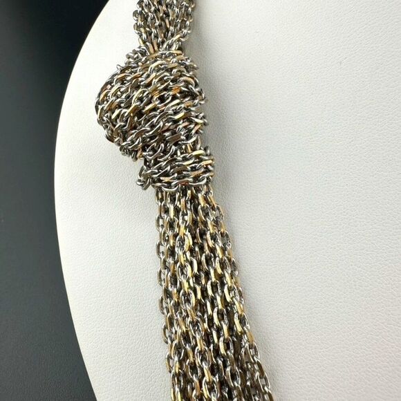 Banana Republic 2 Tone Metal Link Chain Knot Statement Necklace - Picture 3 of 5